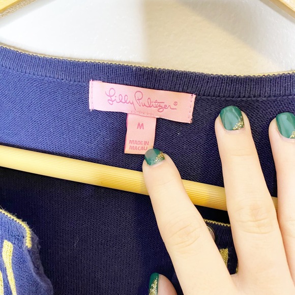 Lilly Pulitzer Greek Geometric Cardigan Navy and Gold Medium - Picture 5 of 7